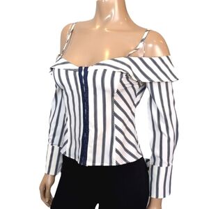 3/$20 Fashion Nova Striped Corset Blouse Womens Small Off Shoulder Long Sleeve